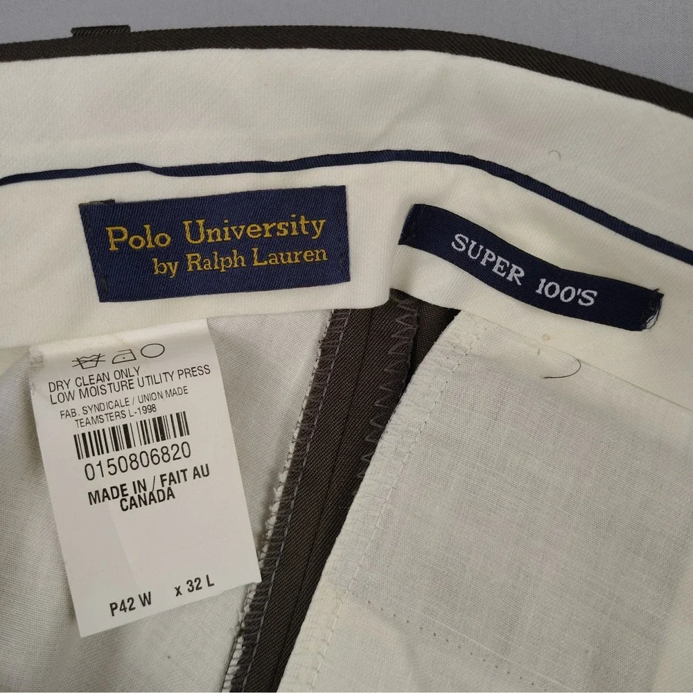 Vtg Ralph Lauren Polo University Mens 42x32 Super 100's Wool Pleated Dress Pants